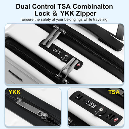 Carry On Luggage 22×14×9 Airline Approved, 20 Inch Lightweight ABS+PC Hard Shell Suitcases with Front Pocket, Spinner Wheels, TSA Lock (White, 1PC)