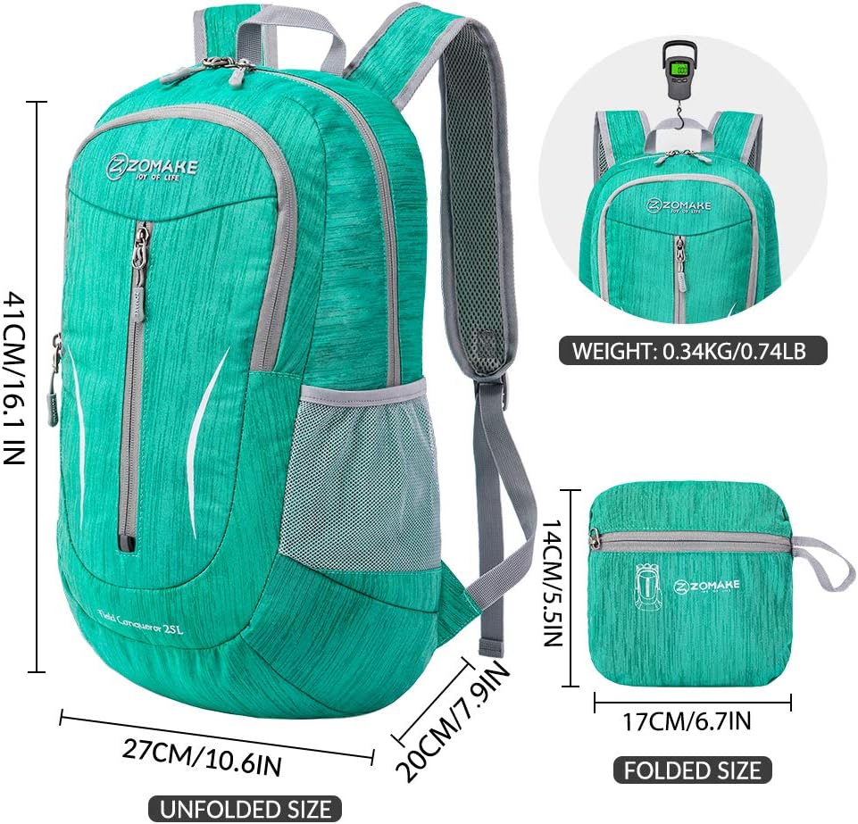 ZOMAKE 25L Ultra Lightweight Packable Backpack, Foldable Hiking Backpacks Water Resistant Small Folding Daypack for Travel(Dark Green)