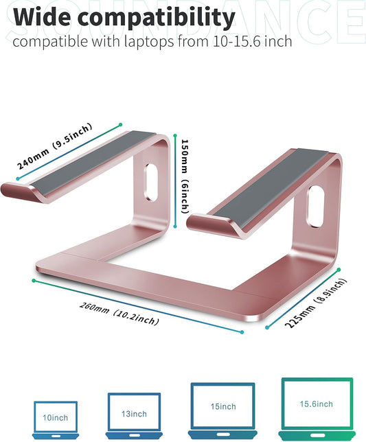 SOUNDANCE Laptop Stand, Aluminum Computer Riser, Ergonomic Laptops Elevator for Desk, Metal Holder Compatible with 10 to 15.6 Inches Notebook Computer, Gold Pink