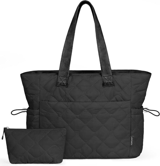 TOPEAST Tote Bag for Women, Large Puffer Tote Bag with Zipper, Lightweight Work Bags for Women, Quilted Bags for Nurse Travel