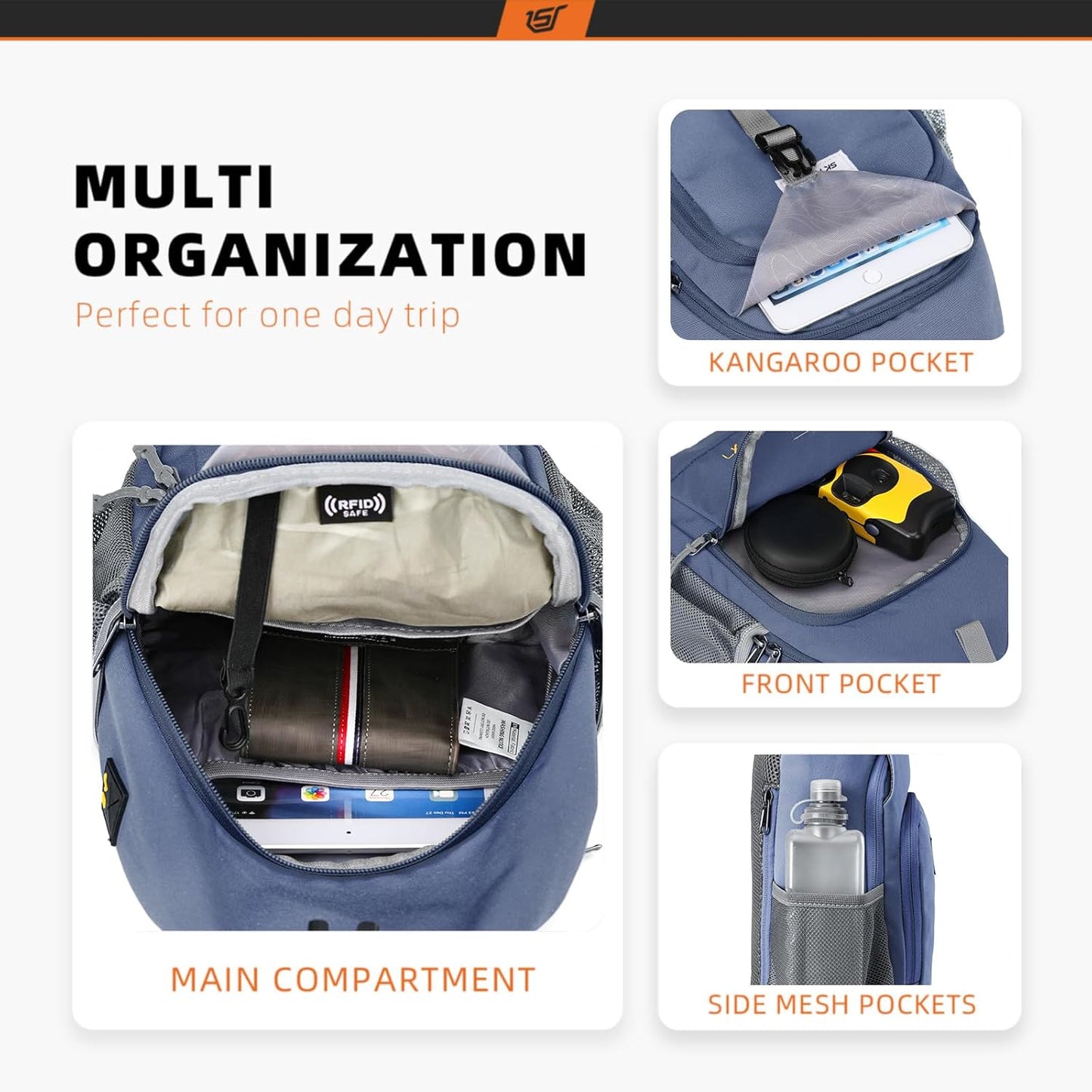 SKYSPER Sling Bag RFID Crossbody Sling Backpack Cross Body Shoulder Bag Travel Hiking Daypack for Women Men