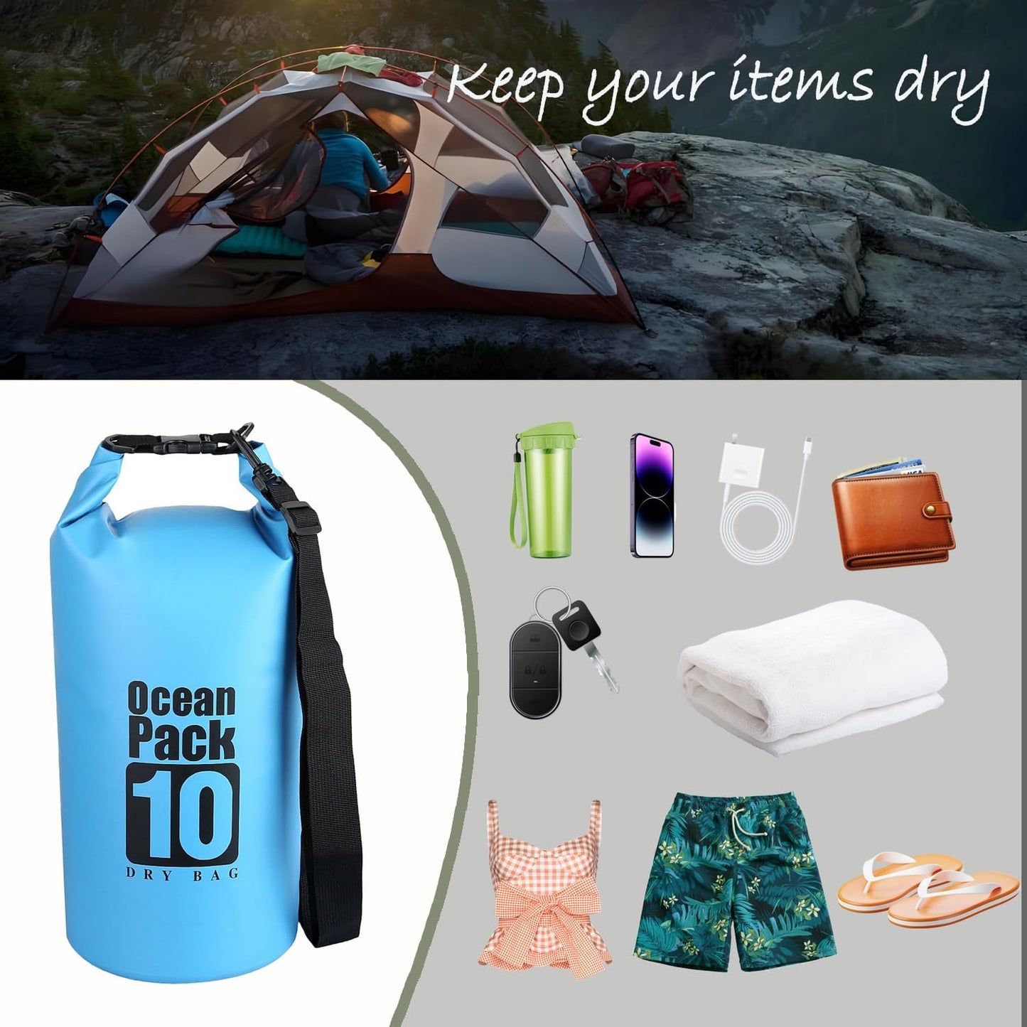 Dry Bag Waterproof Backpack 5L/10L/20L/30L Roll Top Waterproof Bag,Floating Dry bags for Kayaking,Swimming,Boating,Camping,Beach.