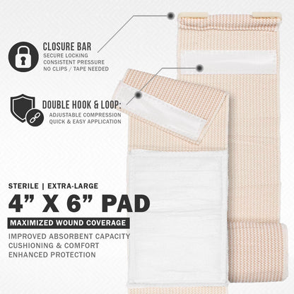 EVERLIT Mini 4 x 6 Inch Emergency Bandage Compression Trauma Pressure Wound Dressing Sterile Vacuum-Sealed for Bleeding Control, Gun Shot, Medical Kit, First Aid IFAK (5)