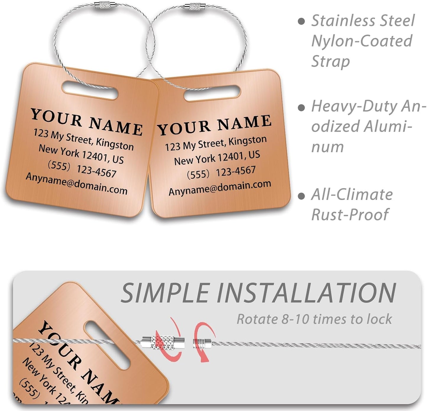 Personalized Luggage Tags for Suitcases (2/4/6/8 Pack) - Custom Engraved Metal Travel Tag, Customizable Pattern/Name/Text for Bags Backpacks Suitcases