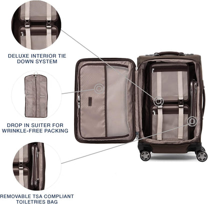 Travelpro Platinum Elite Softside Expandable Carry on Luggage, 8 Wheel Spinner Suitcase, USB Port, Suiter, Men and Women, Rich Espresso Brown, Carry On 21-Inch