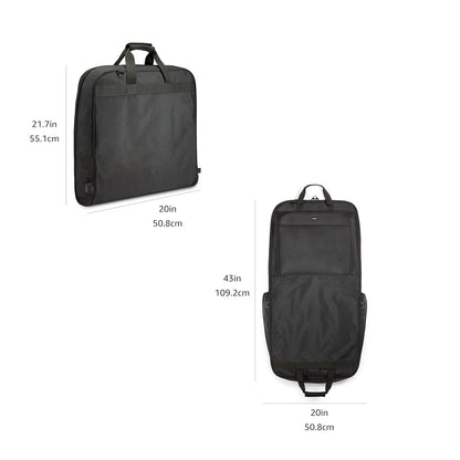 Amazon Basics 43" Premium Garment Bag for Travel, Suit Bag with Shoulder Strap for Suits and Dresses, 1680D Polyester Fabric, Exterior/Interior Pockets, Leather-reinforced Corners, Trifold, Black