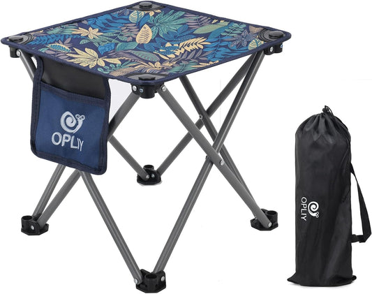 Opliy Camping Stool, Folding Small Chair Portable Camp Stool for Camping Fishing Hiking Gardening and Beach, Camping Seat with Carry Bag (Blue-Leaf)