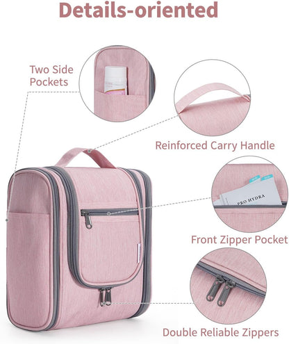 Narwey Small Hanging Toiletry Bag Women Travel Makeup Bag Organizer Toiletries Bag for Travel Size Essentials Accessories Cosmetics (Medium, Pink)