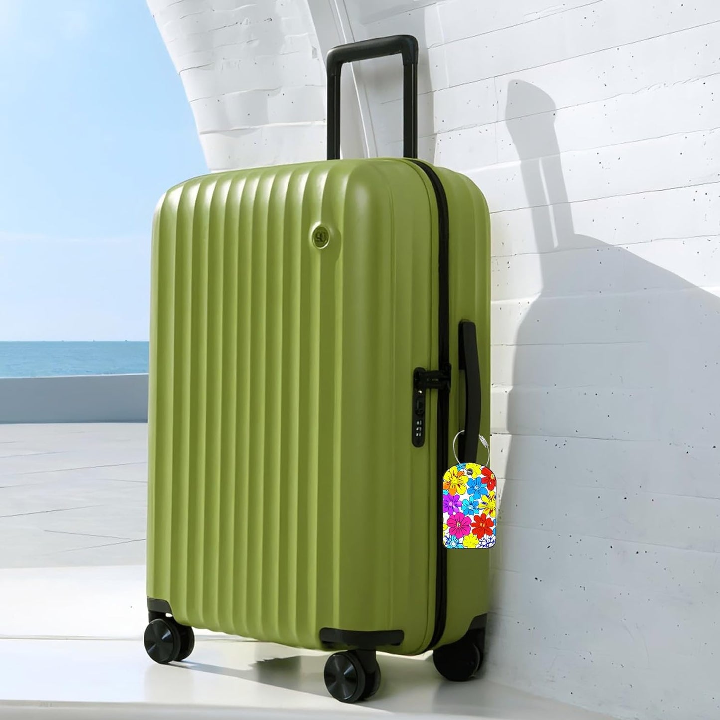 2 Pack Cute Luggage Tag for Suitcases Beautiful Bright Flowers Leather Luggage Tags with Stainless Steel Loop Privacy Flap Name Tags,Men and Women Travel Bag Suitcase Tags