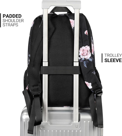 ZORFIN 26L Backpack for College, and Travel: Water Resistant Bookbag - Rose Black