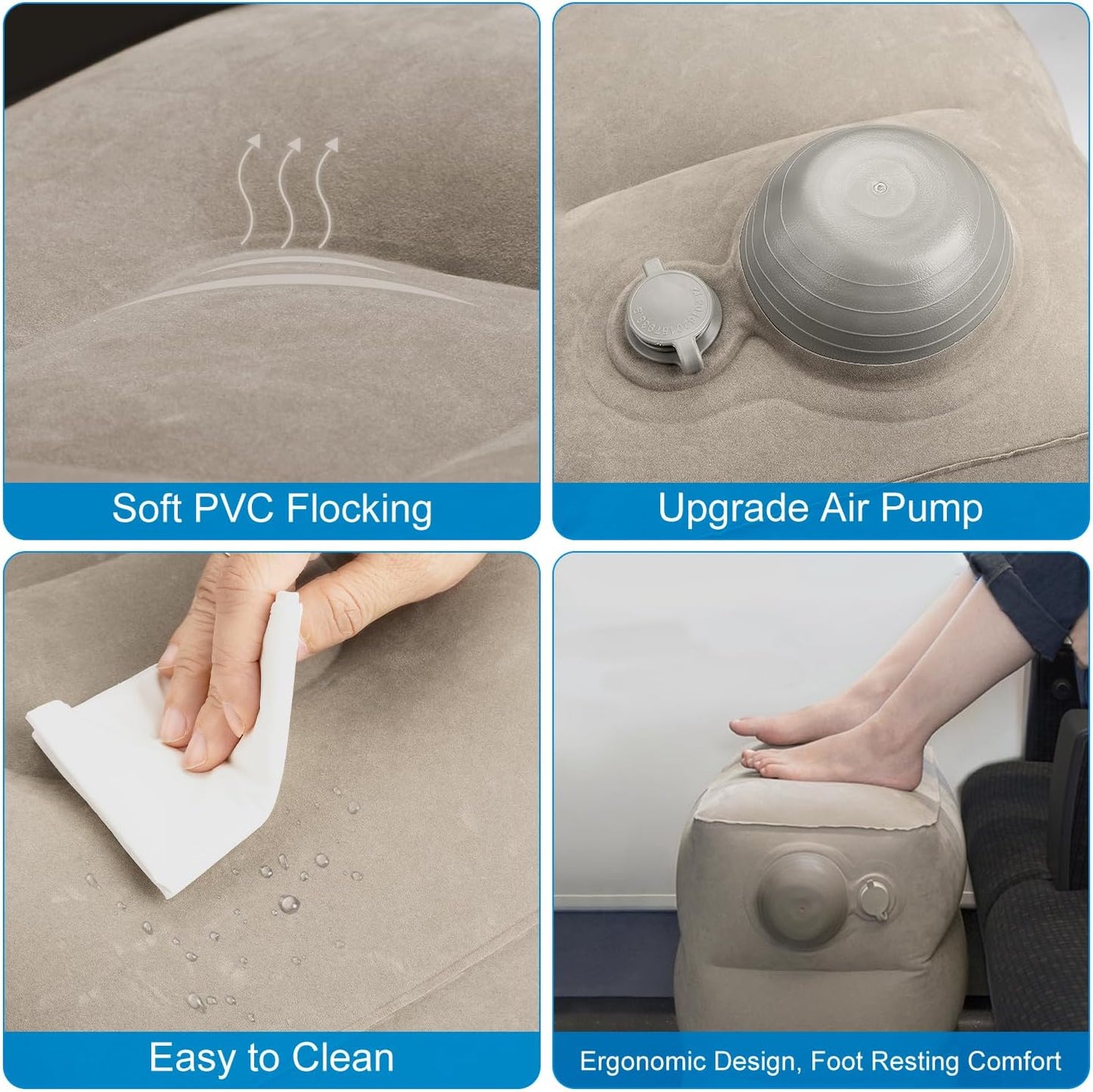 1 Pack Inflatable Travel Foot Pillow,Inflatable Leg Pillow Outdoor Stool, Adjustable 3 Layers Height Leg Rest Pillow for Airplane, Office, Home, Trains, Cars (1Pack Grey)