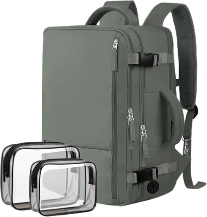 Hanples Women's Large 17.3 Inch Laptop Backpack, Olive Green, Waterproof, Suitable for Air Travel