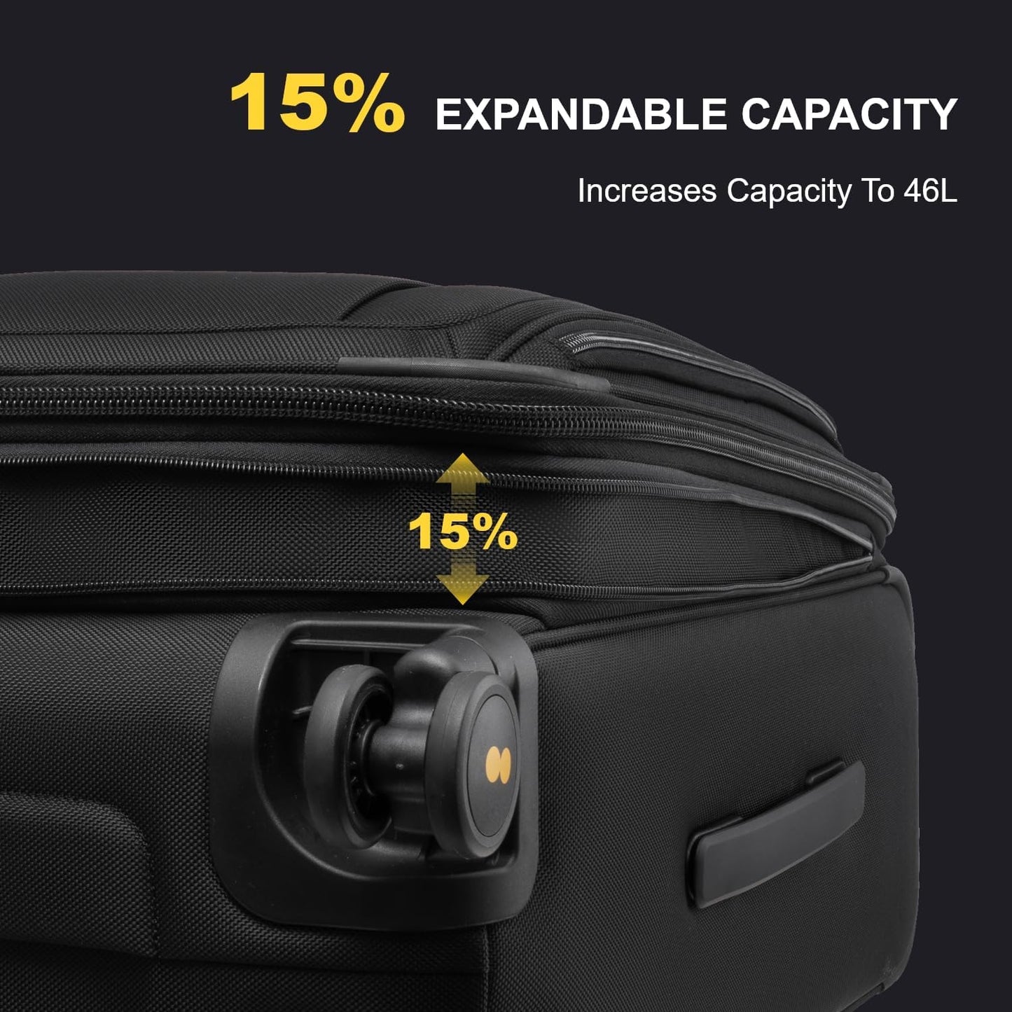 LEVEL8 Carry On Luggage Airline Approved with Compartment, Softside Expandable Rolling Suitcase with Spinner Wheels, Black, Carry-On 20-Inch