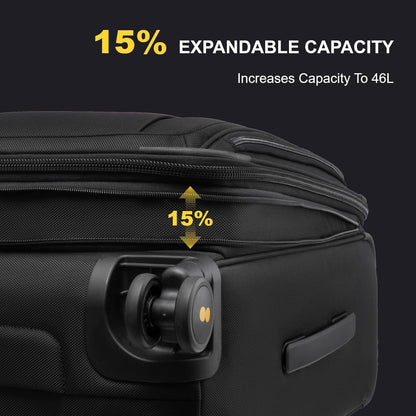 LEVEL8 Carry On Luggage Airline Approved with Compartment, Softside Expandable Rolling Suitcase with Spinner Wheels, Black, Carry-On 20-Inch