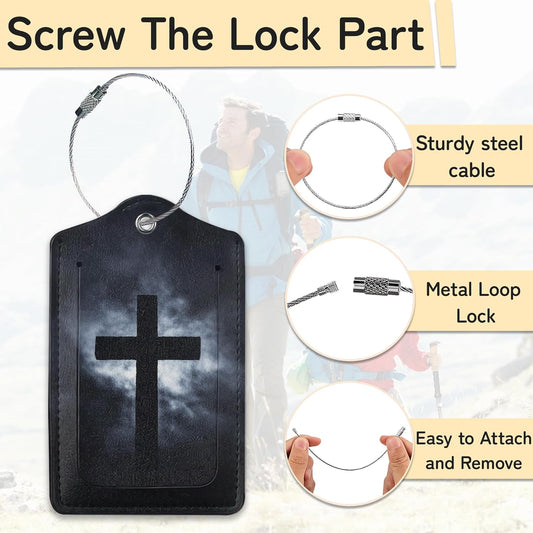 Cross Luggage Tags for Suitcase,3 Pack Luggage Tag Leather Privacy Cover ID Label with Stainless Steel Loop for Women Men