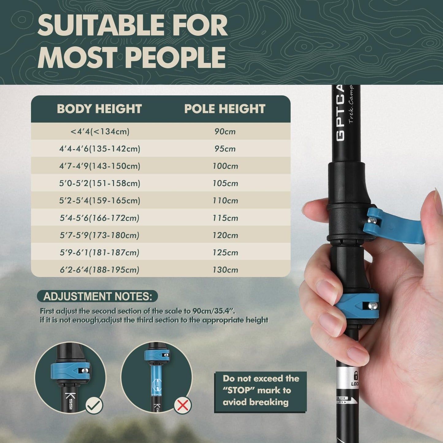 GPTCAMP Hiking Stick,1pc Trekking Pole Collapsible Hiking Pole,Lightweight Folding Adjustable Travel Walking Stick with EVA Foam Grip for Men Women,Blue