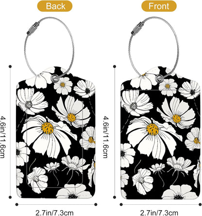 2Pack Luggage Tags for Suitcases, Cute Unique Pu Leather Cruise Luggage Tag with Privacy Cover ID Label Address Card and Metal Ring Suitable for Women Men Kids Travel Bag White Flowers
