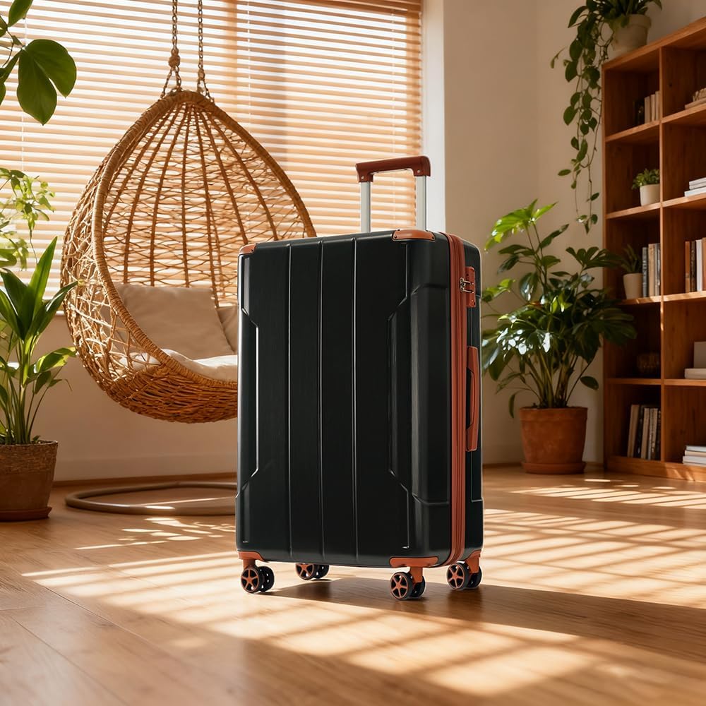 Merax Luggage Set 3 Piece Carry on Luggage, Lightweight Durable Suitcases with Spinner Wheels, Corner Guards (Black Brown, 20inch)