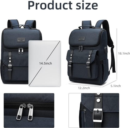 YALUNDISI Vintage Backpack Travel Laptop Backpack with usb Charging Port for Women & Men College Backpack Fits 15.6 Inch Laptop Blue