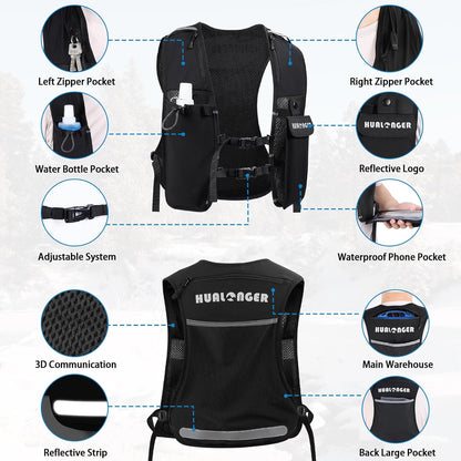 Running Hydration Vest for Women Men,Lightweight Breathable Hydration Pack with 500ml Soft Flask, Adjustable Chest Straps Reflective Backpack for Trail Running Marathon Race Jogging Cycling