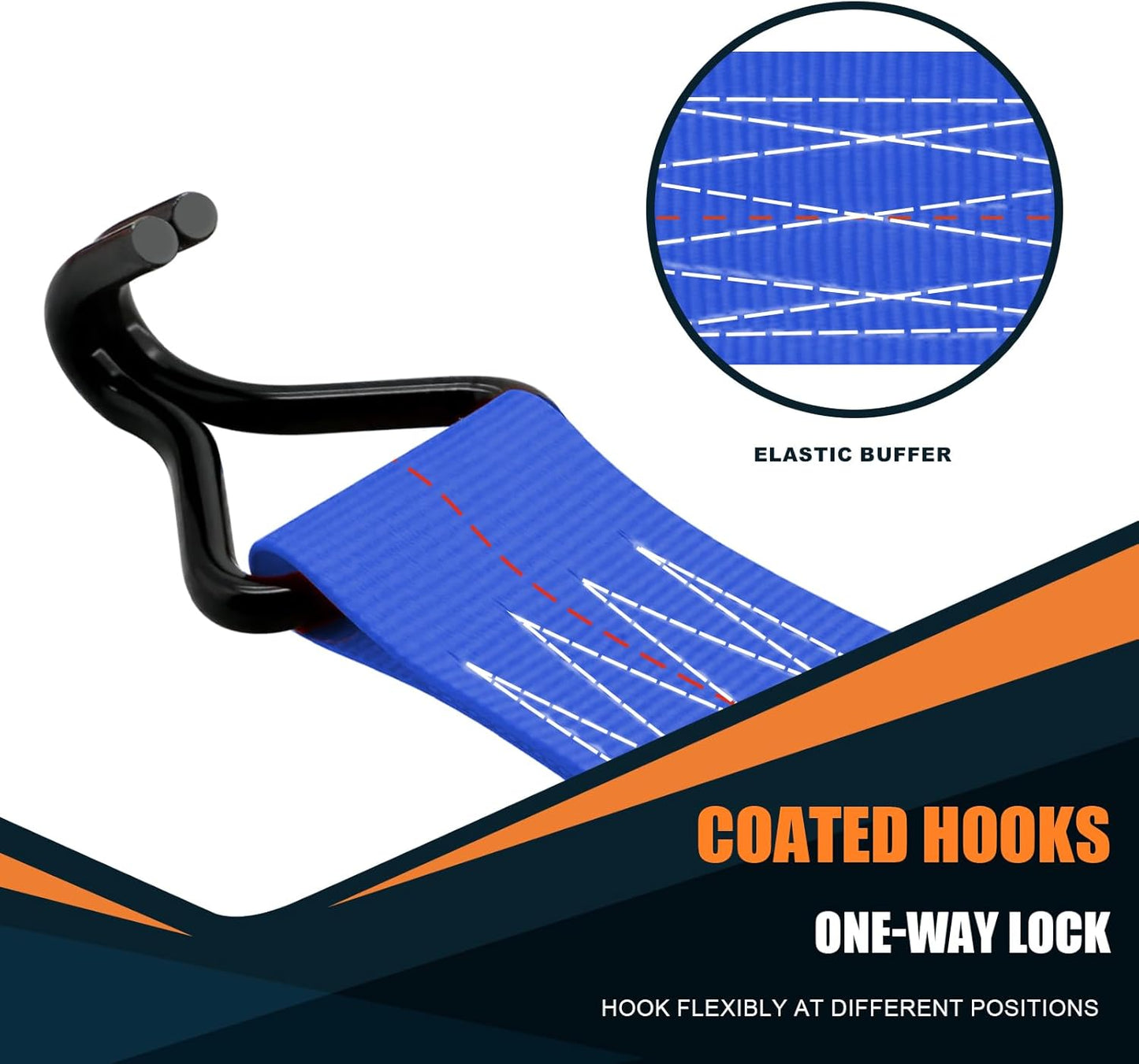 6 Pack 2 inch Ratchet Straps Heavy Duty J Hook 2 in x 15ft with Strong Ratcheting, Cargo Load Tie Down Strap 2200lbs Working Load for Trucks Blue