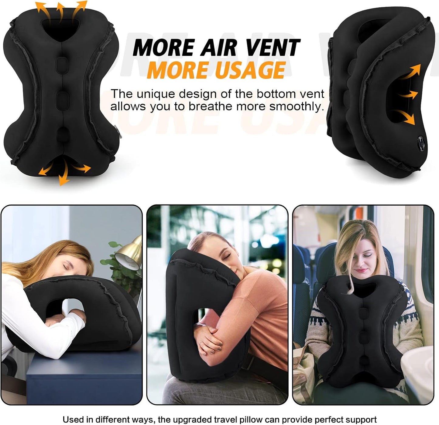 Inflatable Travel Pillow,Multifunction Travel Neck Pillow for Airplane to Avoid Neck and Shoulder Pain,Support Head,Neck,Used for Sleeping Rest, Airplane and Home Use,with Eye Mask, Earplugs, Black