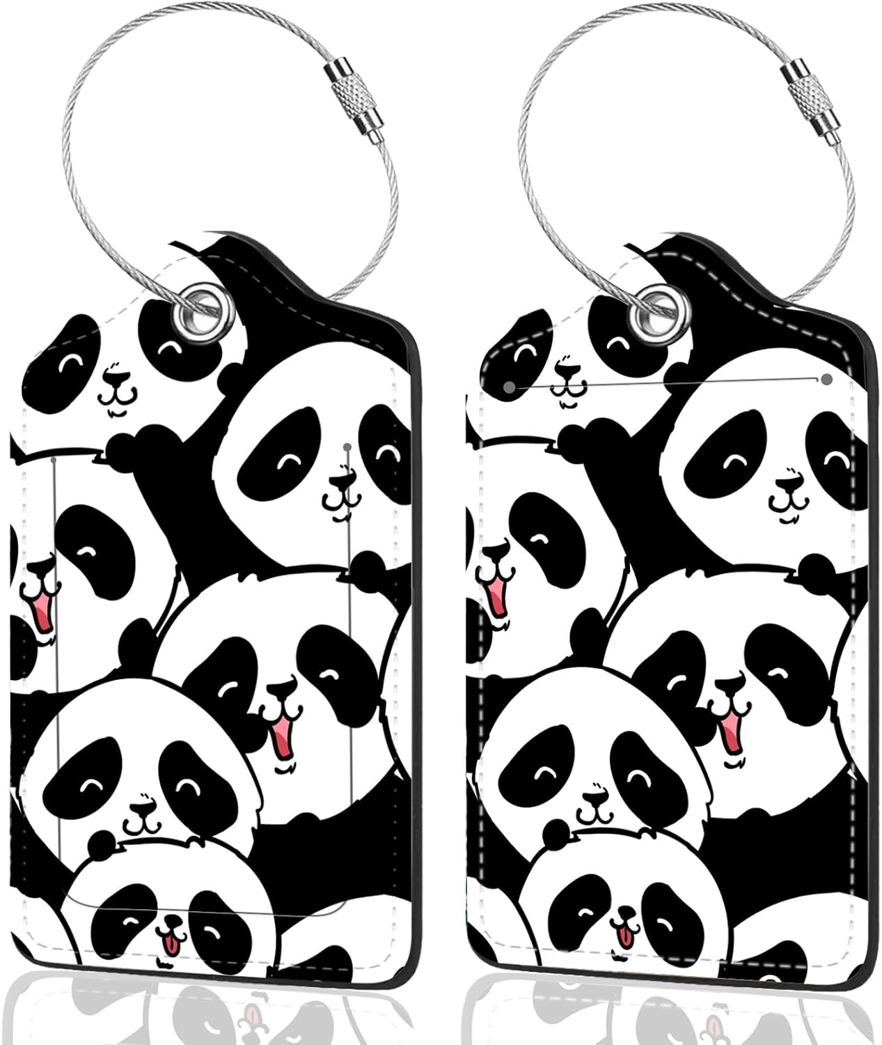 2Pack Luggage Tags for Suitcases, Cute Unique Pu Leather Cruise Luggage Tag with Privacy Cover ID Label Address Card and Metal Ring Suitable for Women Men Kids Travel Bag Silly Cat Face