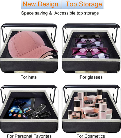 2 Pack Large-Sized Hanging Shoe Organizer 10-Shelf, Sturdy Hanging Closet Organizer with 8 Side Pockets, Wider Hanging Shelves for Storage Shoes Clothes Jeans Shirts Toys, Black