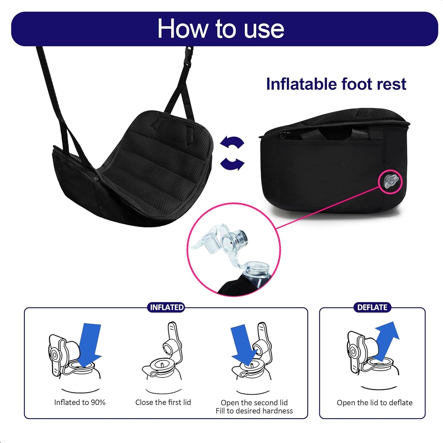 2-in-1 Airplane Footrest Pillow - Inflatable Travel Foot Hammock & Cushioned Foot Pad for Ultimate Comfort on Flights, Travel Accessories, Portable Foot Rest for Flights