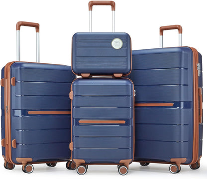 4-Piece Luggage Set with Double Spinner Wheels, Expandable Hardside Suitcases with TSA Lock (14/20/24/28), Durable PP Material Hardshell Travel Luggage for Men and Women (Blue)