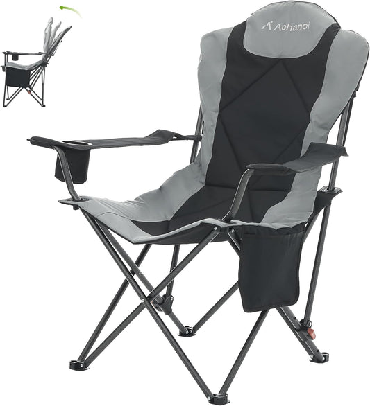 Camping Chairs, Portable Camp Chairs for Heavy People with Adjustable Angled Backrest, Outdoor Folding Camping Chairs for Outside Supports up to 350lbs, Carry Bag Included