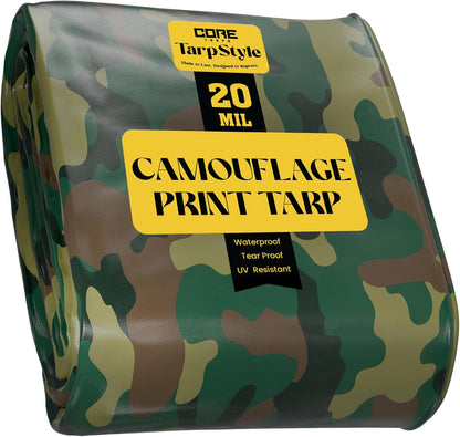 Core Tarps Extreme Heavy Duty 20 Mil Tarp Cover, Waterproof, UV Resistant, Rip and Tear Proof, Poly Tarpaulin with Reinforced Edges for Roof, Camping, Patio, Pool, Boat (Camouflage/Green 25′ X 40′)