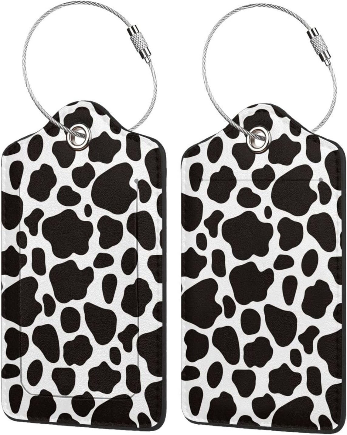 2 Pack Luggage Tags for suitcases Cute Cow Luggage Tag, Leather Stainless Steel Loop Label Tag for Men Women Travel Bag Suitcase(Cow)