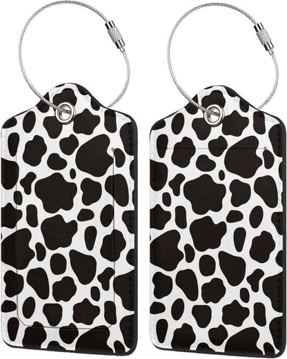 2 Pack Luggage Tags for suitcases Cute Cow Luggage Tag, Leather Stainless Steel Loop Label Tag for Men Women Travel Bag Suitcase(Cow)
