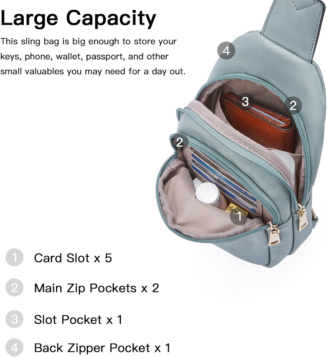 Telena Small Sling Bag for Women Leather Crossbody Fanny Packs Chest Bag for Women