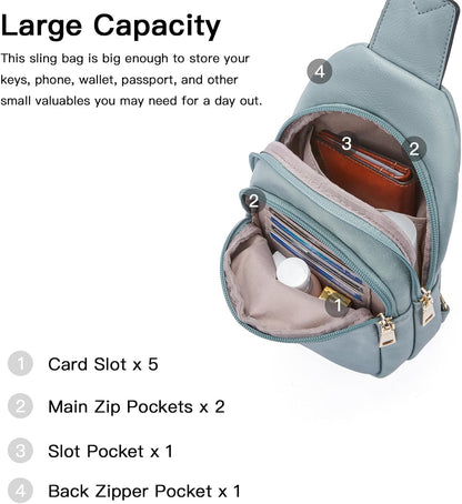 Telena Small Sling Bag for Women Leather Crossbody Fanny Packs Chest Bag for Women