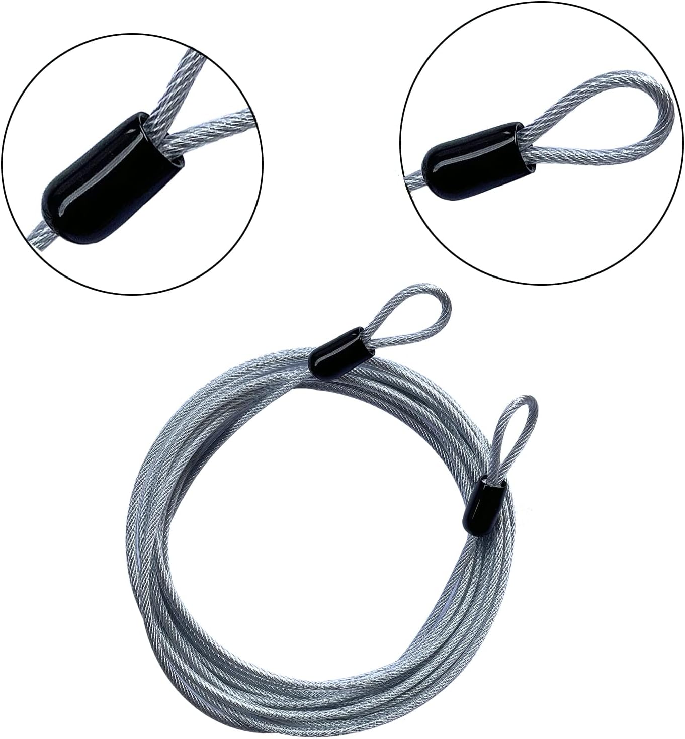 30FT 3mm Outdoor Travel Long Security Cable Lock,Braided Steel Coated Safety Cable Luggage Lock,Safety Cable Wire Rope Double Loop Lightweight (1 Pack)