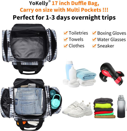 17 inch Small Duffle Bag - Carry On Weekender Bag for Travel Gym Sport - Gray/White