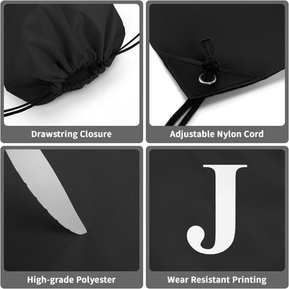 ZOMFELT 6Pcs Drawstring Backpack Drawstring Gym Bags, Foldable Draw String Backpack with Multiple Colors and Letters, Lightweight Polyester Cinch Bag for Gift, Beach, Sports, Travel, Swim (Letter J)