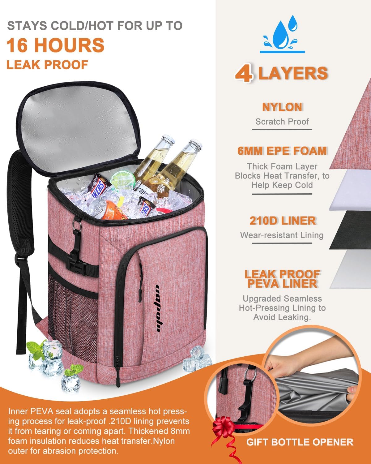 Capolo 36/45 Cans Cooler Backpack Insulated Waterproof for Women Men Lunch Backpack Coolers Leak Proof Soft Cooler Bags