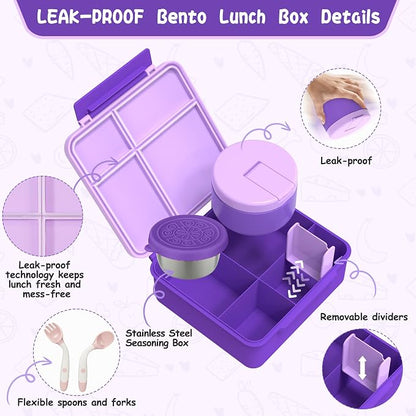 Kids Bento Lunch Box with 8oz Soup Thermo, Kids Leakproof Lunch Food Containers - Image 4