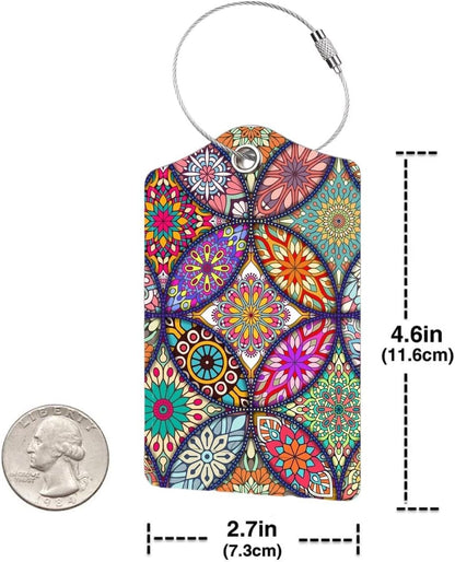 2 Pack Luggage Tag for Suitcase, Cute Unique Leather Bag Tags Identifiers Privacy Cover ID Label with Durable Steel Loop for Women Men Kids Girls Travel, Bohemia