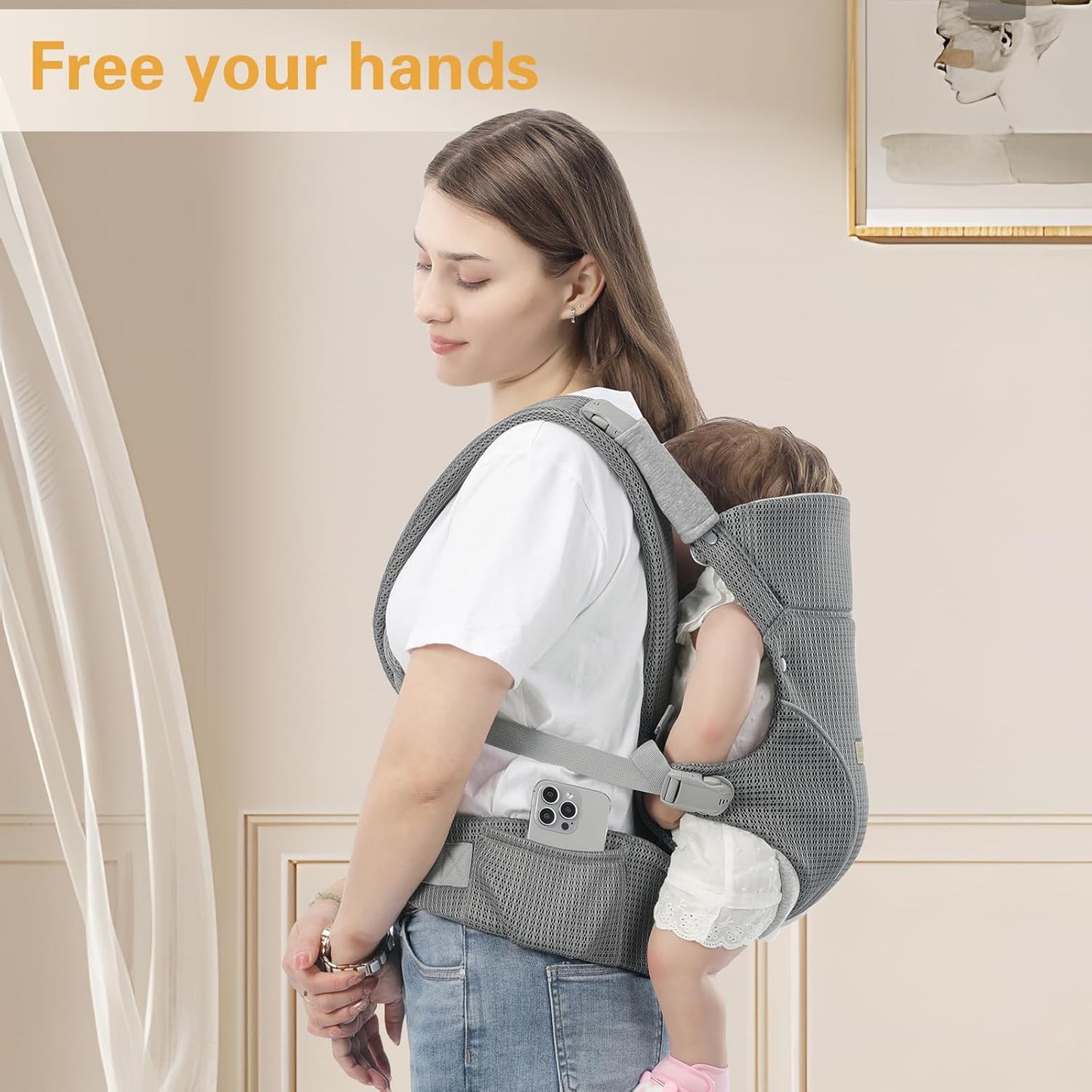 Baby Carrier Newborn to Toddlers - Ergonomic Adjustable Soft Breathable Comfort Infant Carrier for 7-35lbs, Enhanced Support, Easier to Wear (Grey)