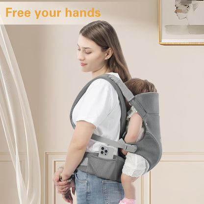 Baby Carrier Newborn to Toddlers - Ergonomic Adjustable Soft Breathable Comfort Infant Carrier for 7-35lbs, Enhanced Support, Easier to Wear (Grey)