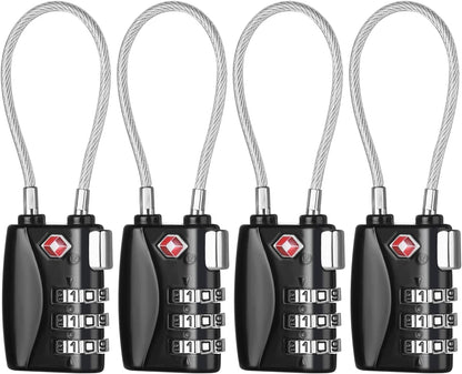 ZHEGE TSA Luggage Locks 4 Pack Travel Padlocks for Suitcase, Baggage, Backpack, Pistol Case (Black)