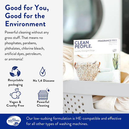 The Clean People Laundry Detergent Sheets - Laundry Soap - Ultra Concentrated, Recyclable Packaging, Stain Fighting - Fresh Scent, 32 Pack