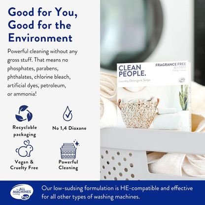 The Clean People Laundry Detergent Sheets - Laundry Soap - Ultra Concentrated, Recyclable Packaging, Stain Fighting - Sweet Petals & Vanilla, 32 Pack