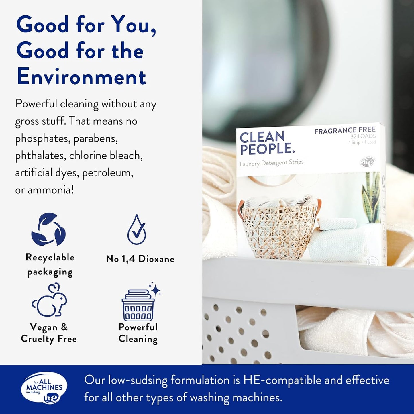 The Clean People Laundry Detergent Sheets - Laundry Soap - Ultra Concentrated, Recyclable Packaging, Stain Fighting - Sweet Petals & Vanilla, 96 Pack