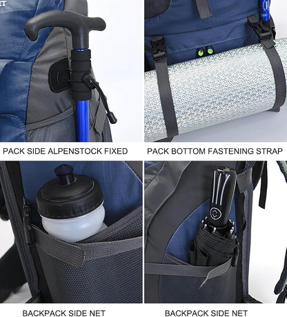 Bseash 50L Hiking Backpack, Water Resistant Lightweight Outdoor Sport Daypack Travel Bag for Camping Climbing Skiing Cycling (Navy Blue - With Shoe Compartment)