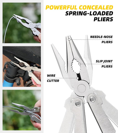 21-in-1 Multitools Needle Nose Pliers, Pocket Knife,Screwdriver, Bottle and Can Opener with Storage Bag-Apply to Survival,Camping, Hunting and Hiking